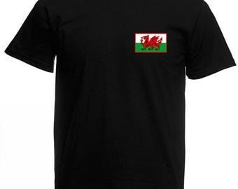 Wales Welsh Cymru Dragon Flag T-Shirt Black Unisex Adult 100% Cotton