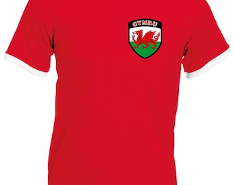 Wales Welsh Cymru Retro Football / Rugby Team Flag National T-Shirt Unisex Adult Cotton Shirt