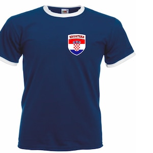 Navy Croatia Croatian Hrvatska Soccer Football Crest T-Shirt Jersey - All Sizes