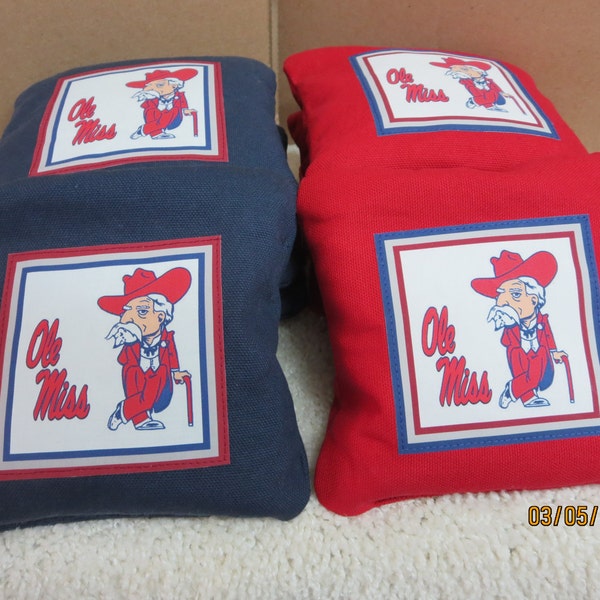 Corn Hole Bags (8) Ole Miss Rebels with Game & Scoring Rules