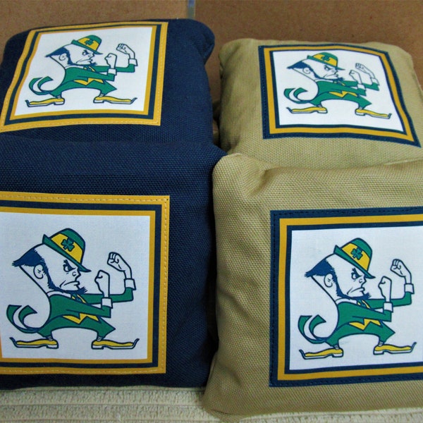 Resin Filled Corn Hole Bags (8) Fighting Irish of Notre Dame with Game & Scoring Rules