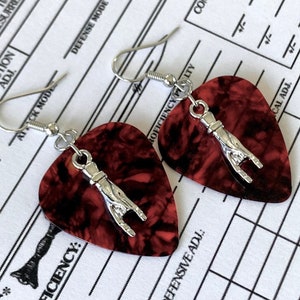 Sign of the Horns Guitar Pick Earrings Eddie inspired Metalhead