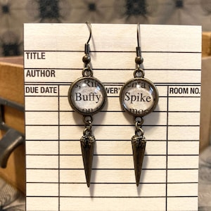 Buffy Spike Vampire Slayer Earrings Antique Bronze Vintage Book Pages