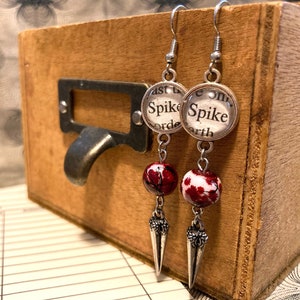 Spike Blood Bead Spiked Earrings made from Vintage Buffy Book Pages