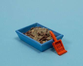 Dirty Miniature Cat Litter Box: Dollhouse Diorama Accessory