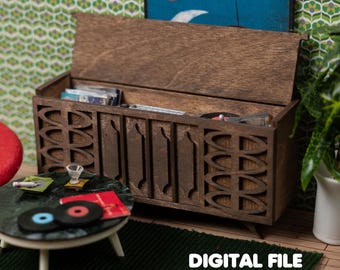 Mueble tocadiscos vintage a escala Lundby SVG: Diorama de casa de muñecas (archivo digital)