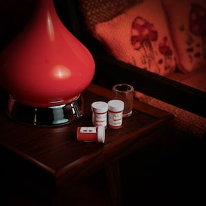 Miniature Prescription Pill Bottles: Dollhouse Bathroom Diorama, Set of 3