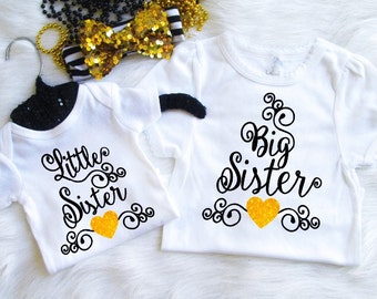 sibling Big Sister Shirt or Bodysuit - promoted to big sister glitter big sis sparkle 0-24 months gold Girls matching sis 2T-16