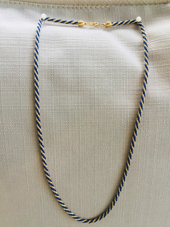 VintageTrifari twisted blue and gold rope necklace