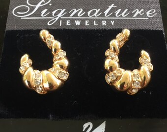 Vintage Swarovski crescent shaped gold and crystal earrings