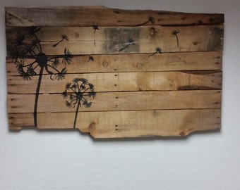 Dandelions Blowing in the Wind on Reclaimed Wood