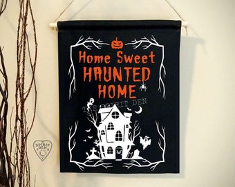 Home Sweet Haunted Home Black Wall Hanging Witchy Decor Halloween Lover Haunted House Halloween Decor Spooky Season Goth Decorations