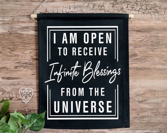 I Am Open To Receive Universe Black Wall Hanging Spiritual Reiki Decor Manifest Meditation Space Zen Gift Universe Quotes Yoga Gifts New Age