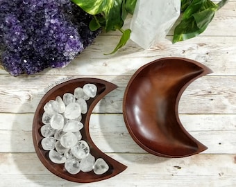 Wood Moon Bowl, Sacred Space, Altar Tools, Crystal Dish, Jewelry Dish, Crescent Moon Bowl, Moon Lover Gift Idea, La Luna, Carved Moon Bowls