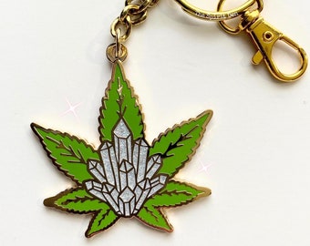 Crystal Haze Enamel Keychain, Cannabis Leaf, Cannamom, Marijuana Leaf, Crystal Key Ring, Bag Charm, Hippie, Cannabis Accessories, Pot Leaf