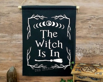 The Witch Is In Black Wall Hanging Witch Decor Witch Gift Wiccan Witchcraft Witchy Besom Occult Decor Esoteric