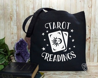 Tarot Readings Black Cotton Tote Bag Book Bag New Age Gift Boho Tote Book Lover Gift Tarot Reader Gift Witchy Gifts Card Slinger Tarot Lover