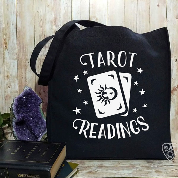 Tarot Readings Black Cotton Tote Bag Book Bag New Age Gift Boho Tote Book Lover Gift Tarot Reader Gift Witchy Gifts Card Slinger Tarot Lover