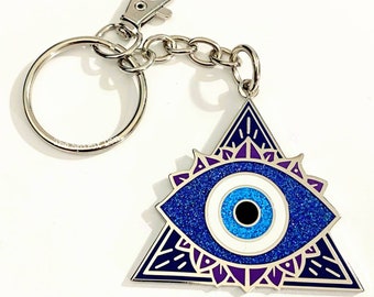 Evil Eye Enamel Keychain, Nazar, Protection, Witchy, Metaphysical, Gift for Her, Key Ring, Good Luck, Bag Charm, Pendant