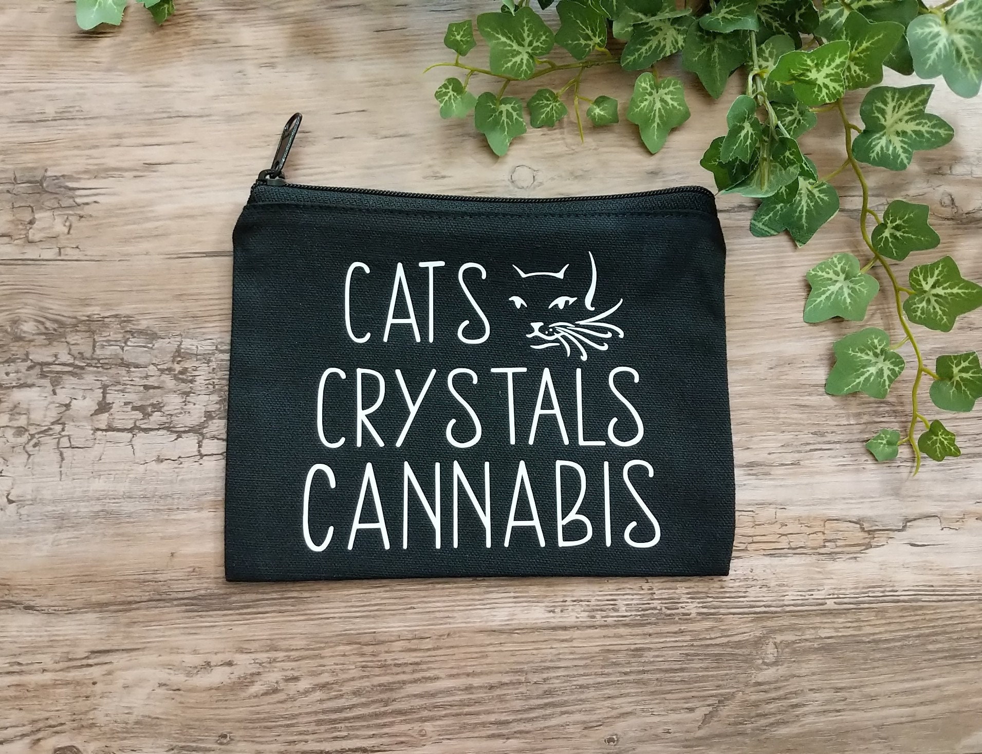 Cats Crystals Cannabis Black Canvas Zipper Bag Weed Pouch Etsy