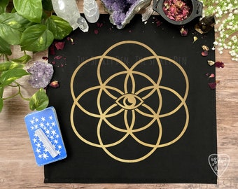 Mystic Seed of Life Crystal Grid Cloth | Tarot Cloth | Crystal Grid | Crystal Cloth | Gridding | Crystal Gridding Cloth | Gemstone Cloth