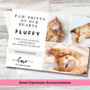 Tarjeta de agradecimiento por la pérdida de una mascota, regalo conmemorativo para una mascota, tarjeta de condolencia por la pérdida de un perro, tarjeta de condolencia por la pérdida de una mascota, tarjeta de condolencia por la pérdida de un gato, pérdida de una mascota, memorial personalizado para una mascota
