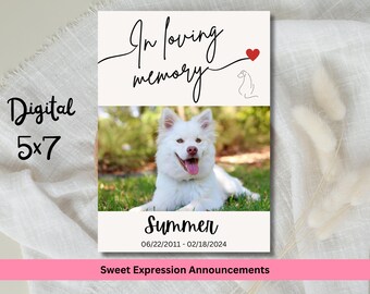 Personalized Pet Memorial Card, Dog Cat Loss Sympathy Gift (Digital Download)
