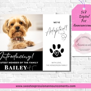 New Pet Announcement, New Dog, New Cat, Pet Photo Announcement, New Pet Adoption, Personalized Pet Announcement, Pet Photo Card