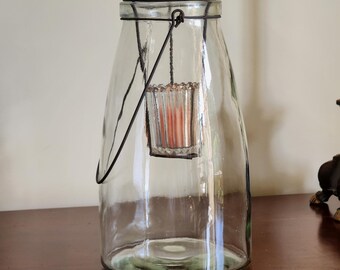 Glass Candle Lantern, with Metal Handle, Removeable Votive Candleholder & Candle