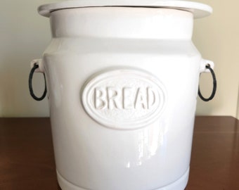 Large Unusual Italian Ceramic Bread Box, Oval Shape, Creamy White by CERAMICHE VIRGINIA Marked