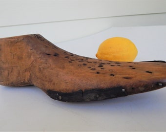 Antique Wood Shoe Last, Mold Cobbler Form, Oak with Worm Holes, Salvage