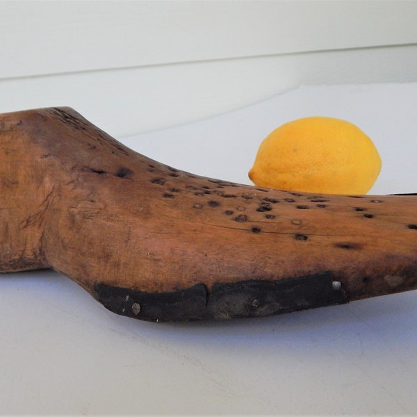 Antique Wood Shoe Last, Mold Cobbler Form, Oak with Worm Holes, Salvage