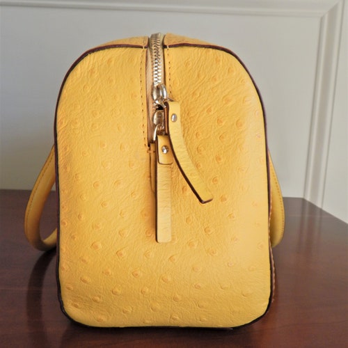 Kate Spade Authentic, Ostrich Embossed Leather Handbag, Golden Rod Color, Satchel, Purse Melinda Head in shops the Sand