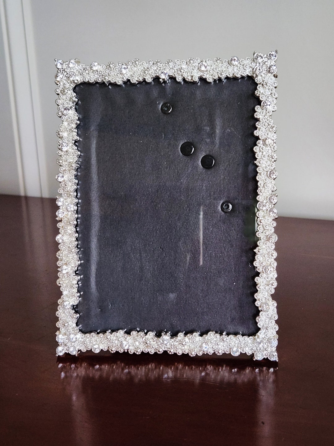 Jeweled Picture Frame, 5x7 Image Size, Silver & Clear Rhinestones