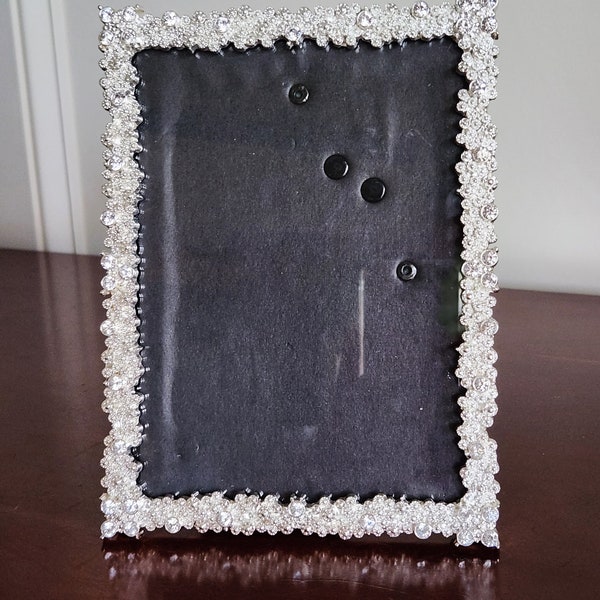 Jeweled Picture Frame, 5x7 Image Size, Silver & Clear Rhinestones, Tabletop, Easel Back