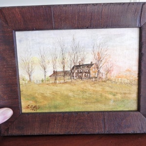 Original Oil Painting, Framed, Signed & Dated 1940, Landscape, Country House Late Fall,, Very Fine Detail, 9&quot;x 7&quot;