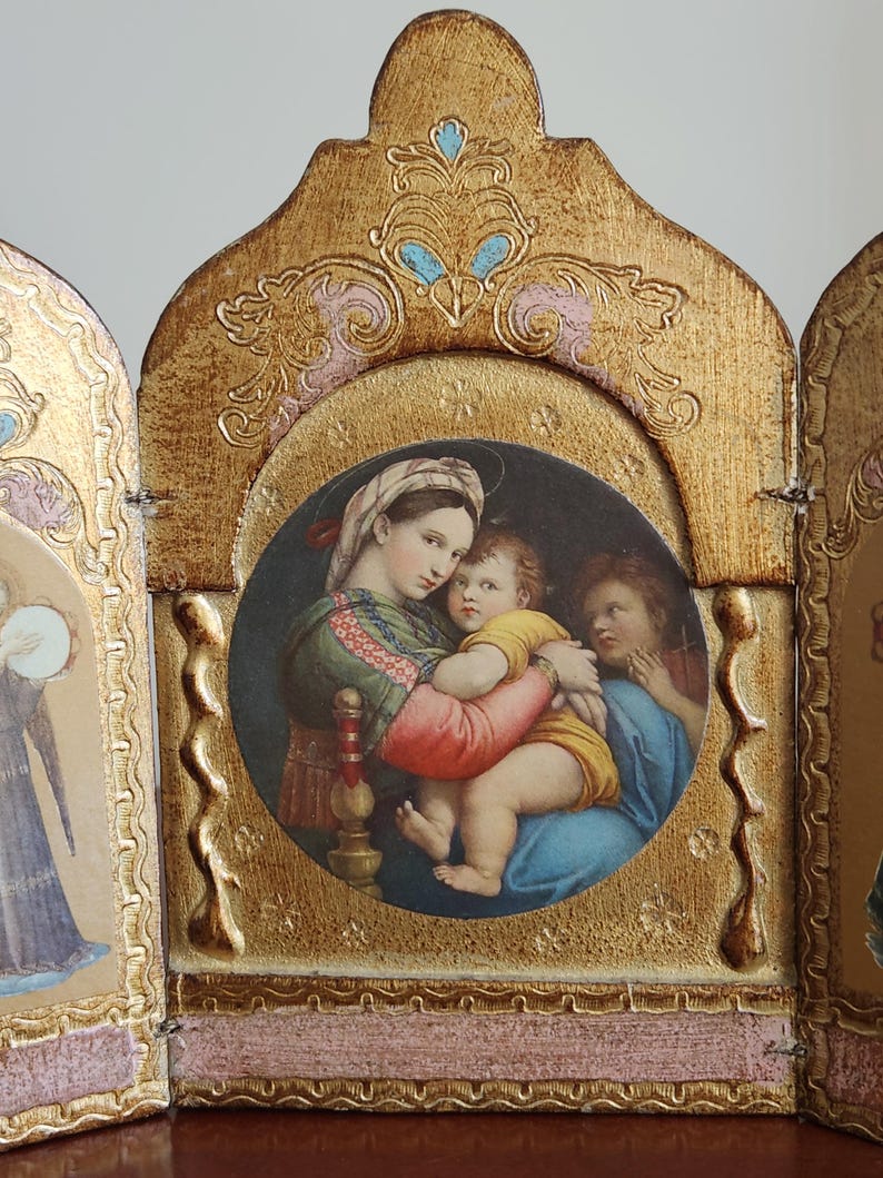 Italian Florentine Triptych, Raffaello Madonna of Claire, Gold Gilt - Etsy