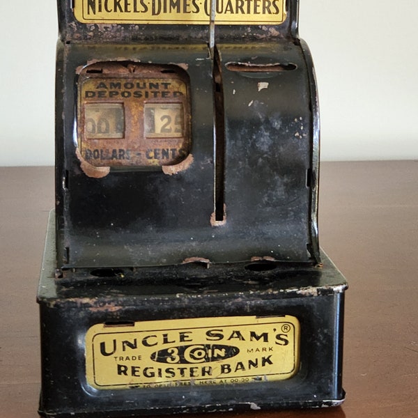 Authentic Antique Metal Bank, Uncle Sam's 3 Coin Register Bank, 1920's -30's