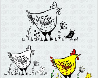 Hen and Chick SVG file - Silhouette cut file - Cricut Cut File - Farm svg, pdf, png, dfx, jpeg Digital Download, Hen Clip Art, Chicken SVG,