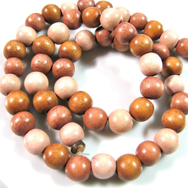Wood beads, 16 inch strand, dyed wood, 53 beads, 8mm, 1mm beading holes, shades of tan, brown, Jewelry supply - B 422