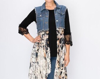 Denim vest with lace bottom Clearance