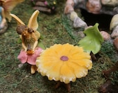 Fairy Garden Fairy Robin pink flower dress Fairy - Miniature Fairy Garden Supply Sitting fairy holding a bird