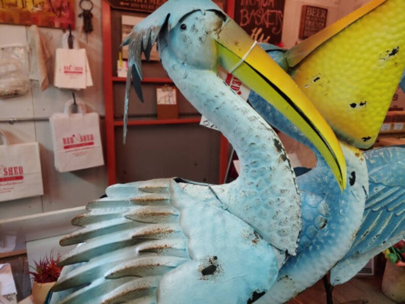 Cute Blue Pelican Coastal Metal Garden Decor 26 Tall Etsy