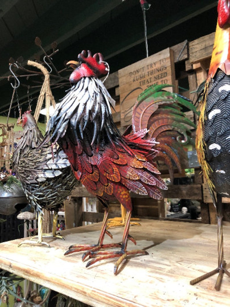 large metal chicken statue
