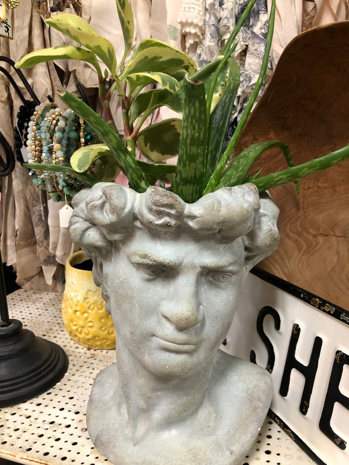 Large Man Head Planter Concrete Statue Roman Caesar Etsy