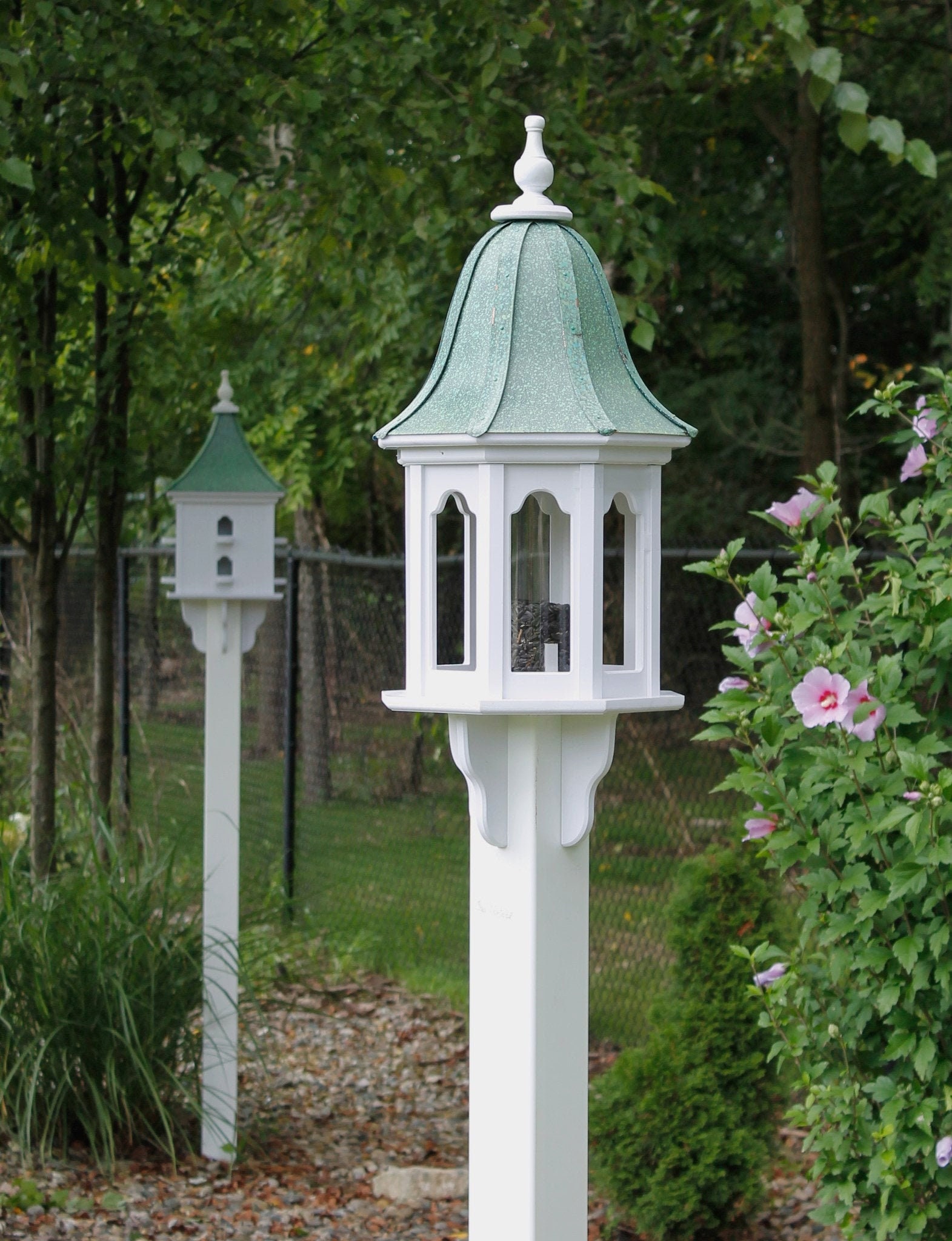 White XL Bird Feeder with patina copper roof 28 tall Etsy