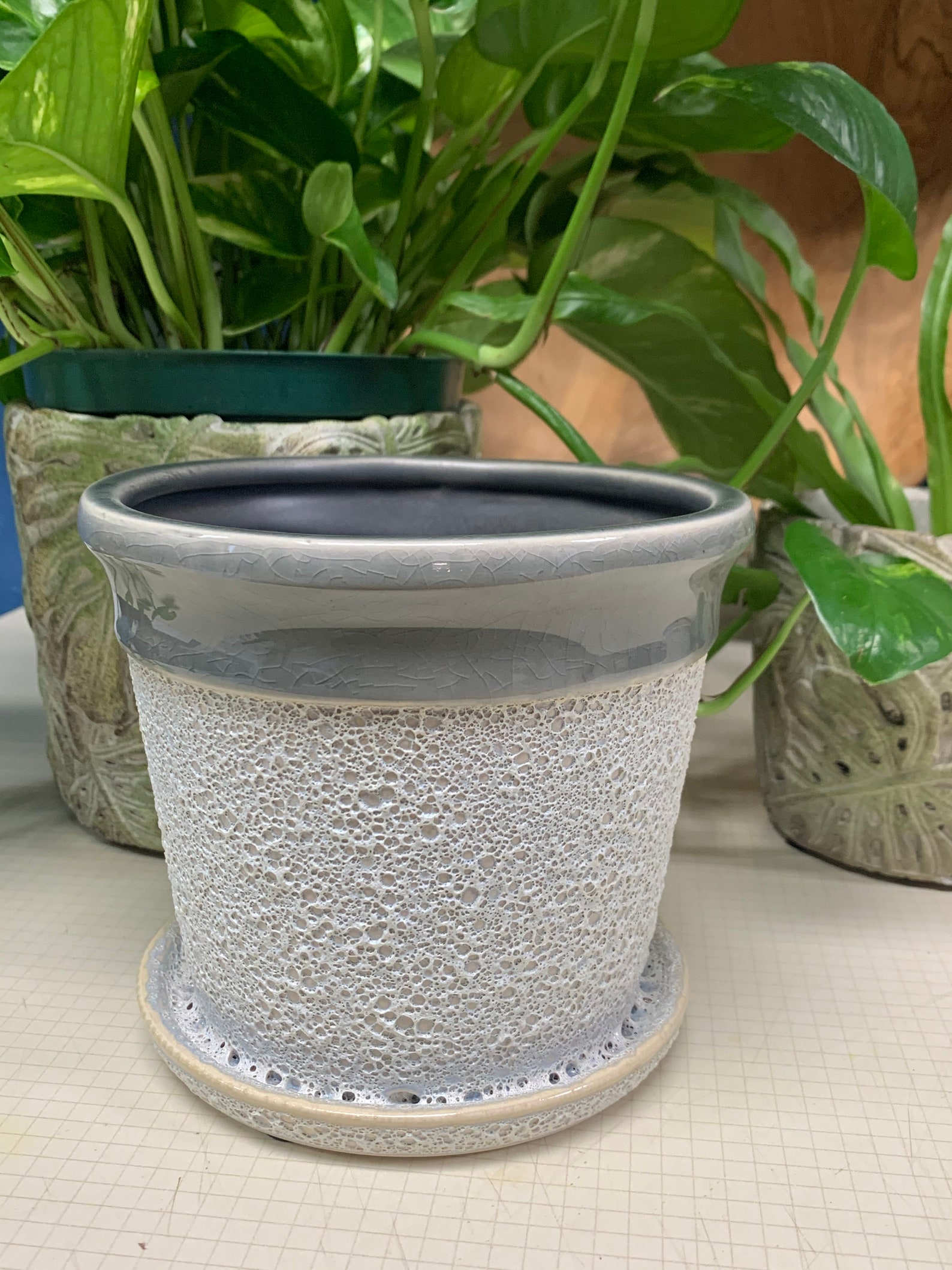 6 Glazed and Textured Ceramic Flower Pot with Drainage Etsy