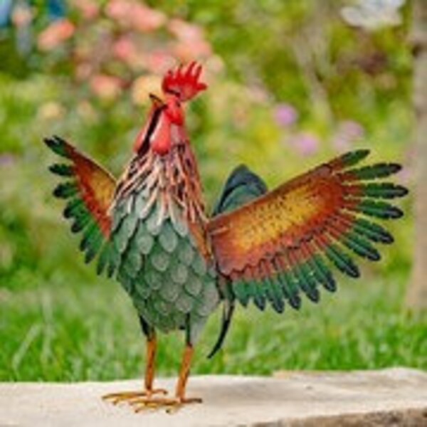 Roosters - Large Metal - Amazing + details Garden Décor Chicken - 21" X 20" | rooster statue |