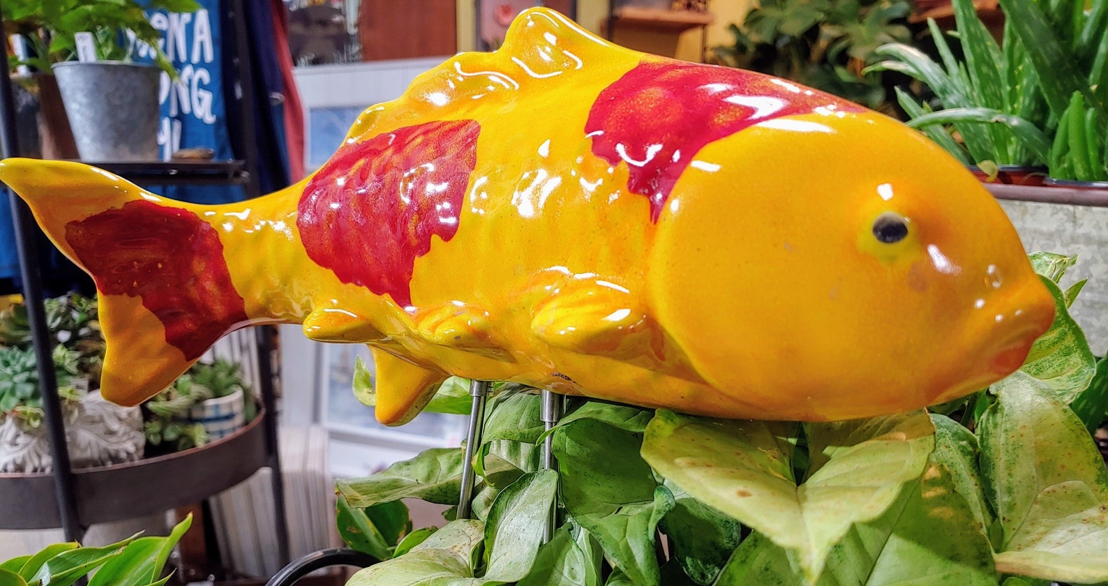 Large Colorful Ceramic Koi Fish on Stand Etsy