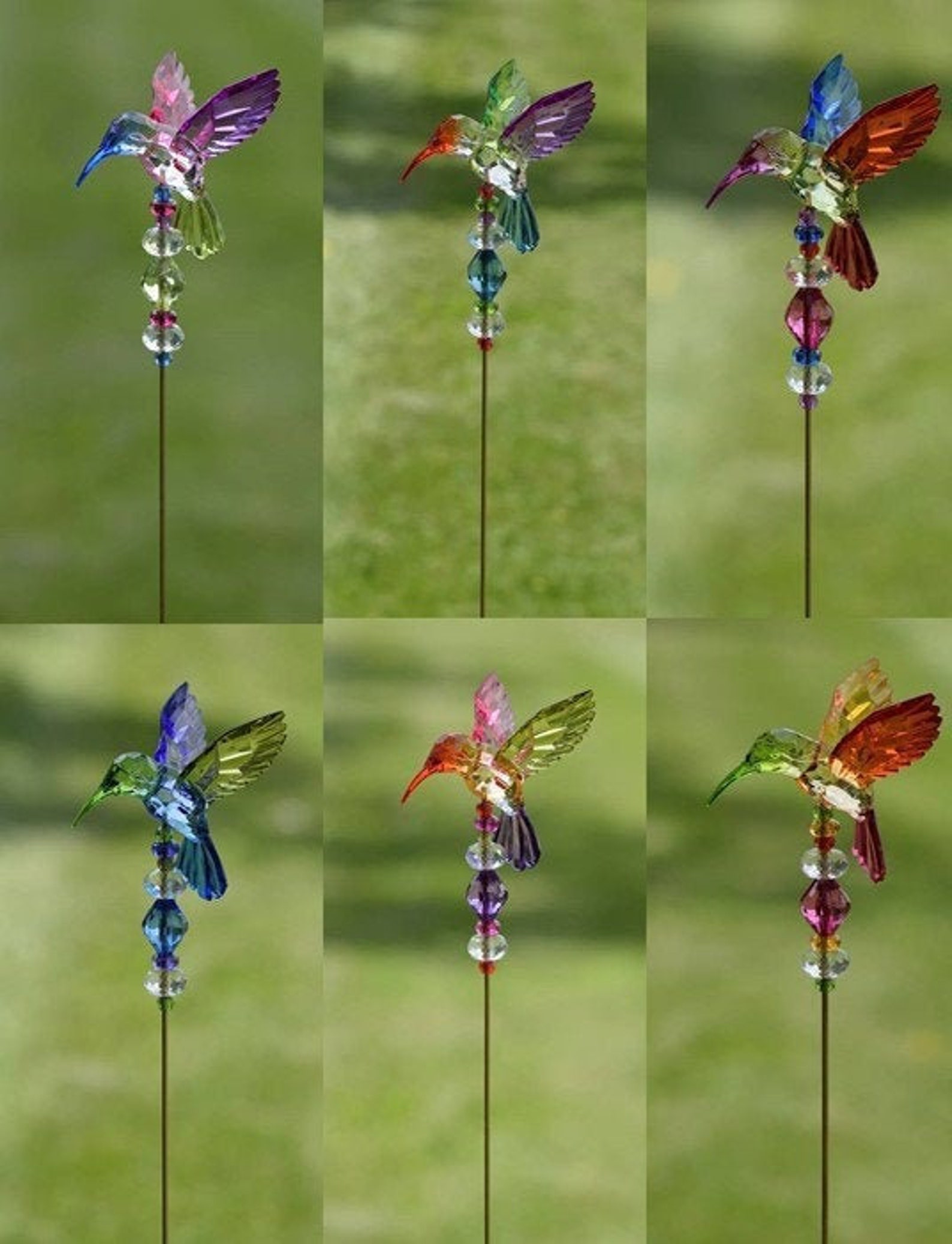 Hummingbird Garden Stakes 20 3 Assorted colors Etsy